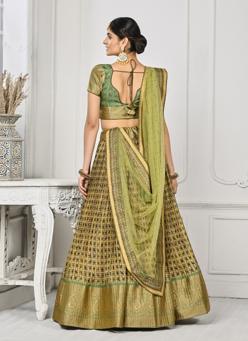 Pista Green Silk Kalamkari Printed Lehenga Choli-2