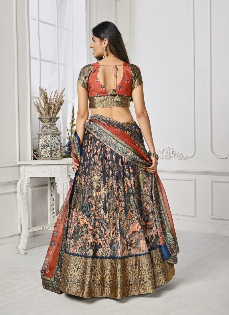 Black Silk Kalamkari Printed Lehenga Choli-2