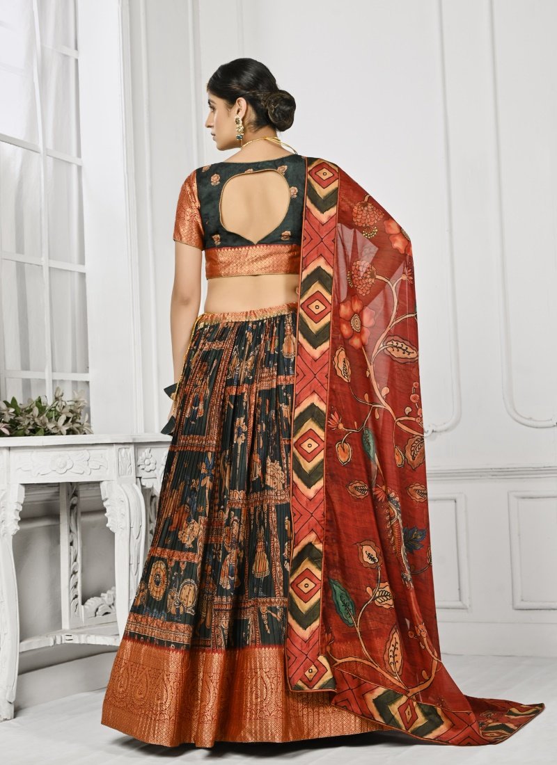 Black Silk Kalamkari Printed Lehenga Choli-2