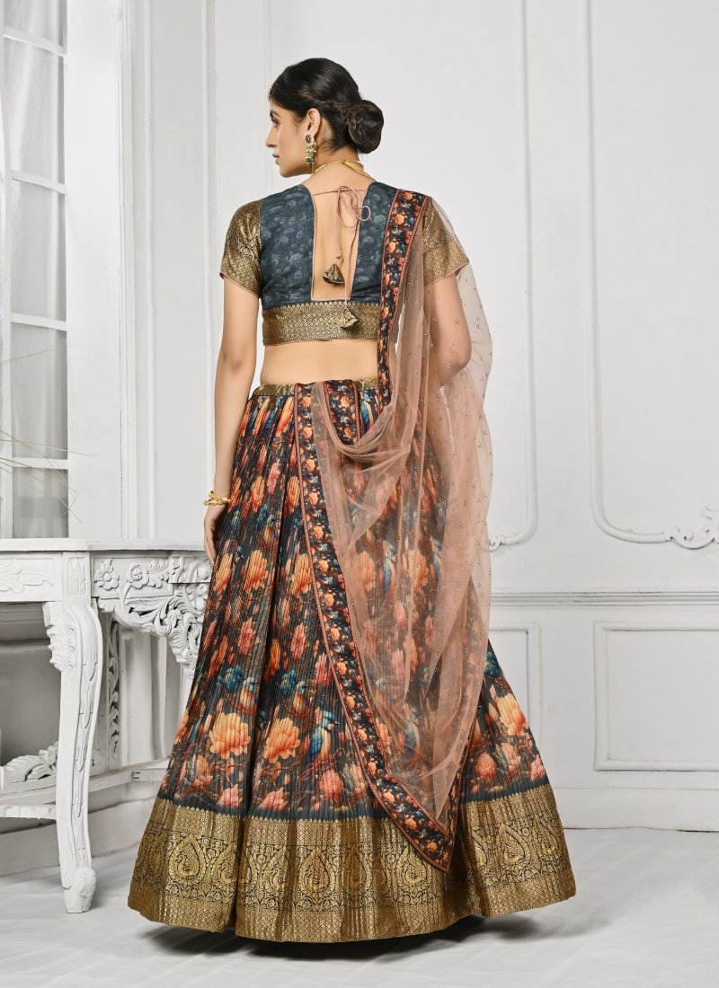 Blue Silk Floral Print Lehenga Choli-2