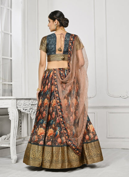 Blue Silk Floral Print Lehenga Choli-2