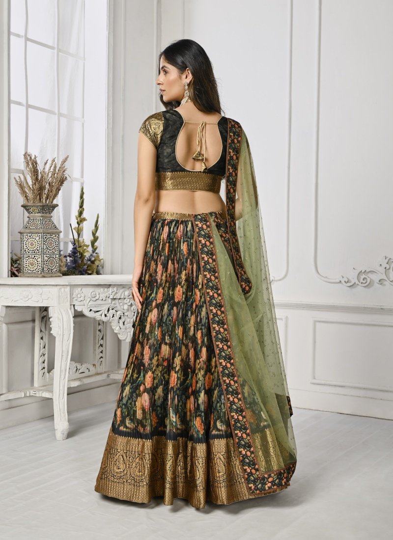 Black Silk Floral Print Lehenga Choli-2