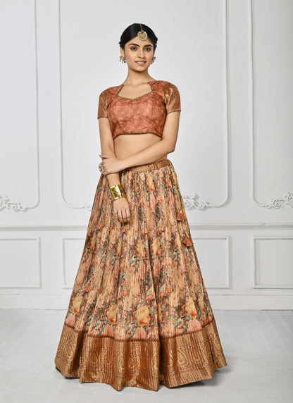 Pink Silk Floral Print Lehenga Choli