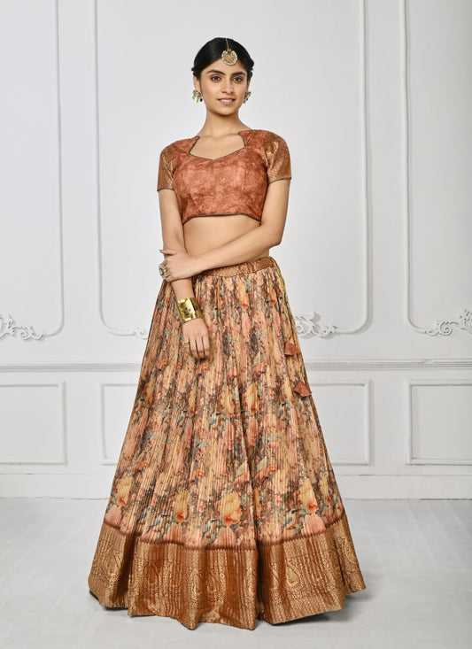 Pink Silk Floral Print Lehenga Choli