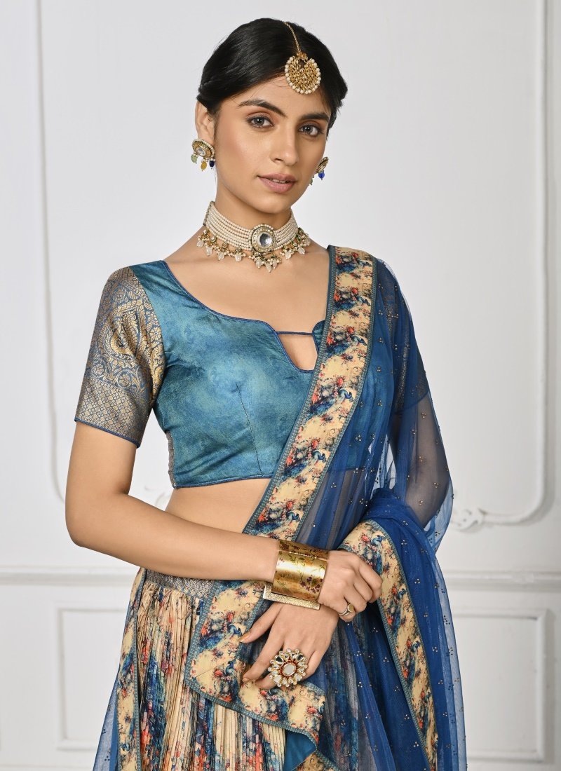 Blue Silk Floral Print Lehenga Choli-2