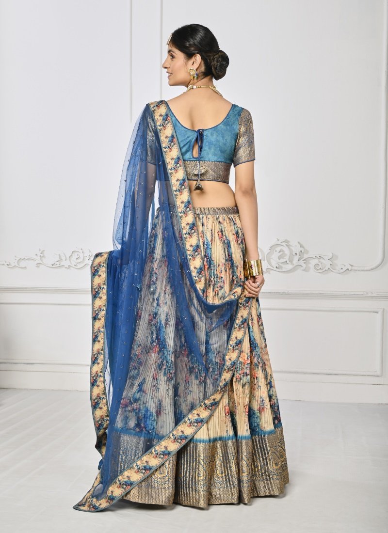 Blue Silk Floral Print Lehenga Choli-2