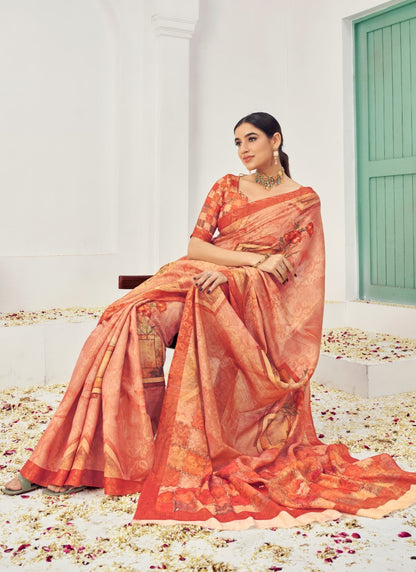 Red Silk Printed Saree With Zari Work