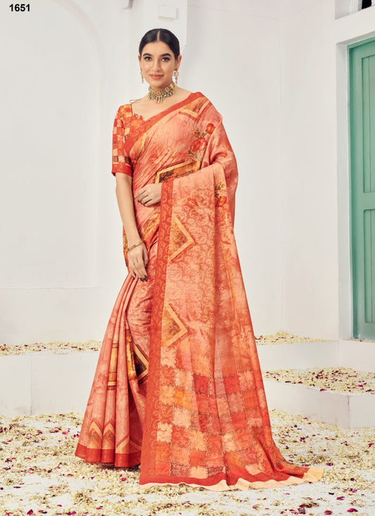 Red Silk Printed Saree With Zari Work
