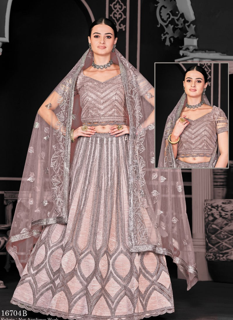 Brown Net Party Wear Lehenga Choli With Sequin and Embroidery Work