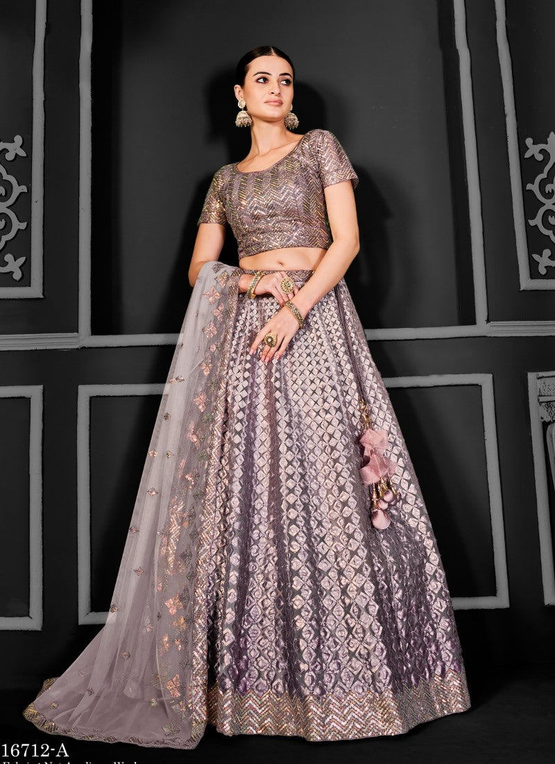 Light Purple Net Party Wear Lehenga Choli With Sequin and Embroidery Work