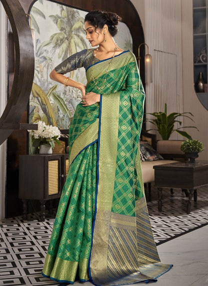 Green Silk Patola Handloom Weave Saree