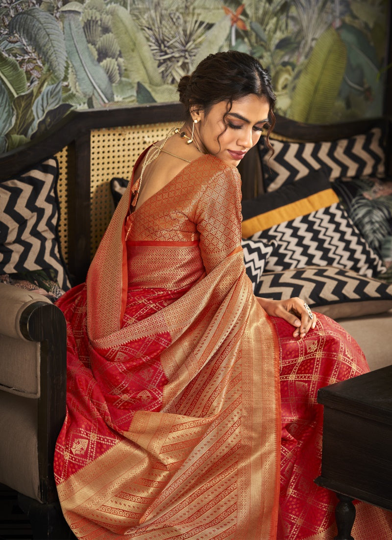 Red Silk Patola Handloom Weav Saree-2