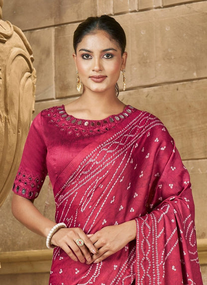 Magenta Silk Heavy Work Saree