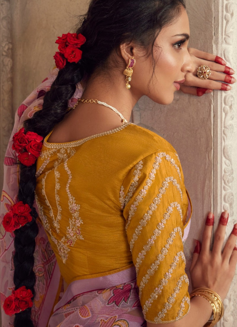 Pink Organza Saree With Piping Work-2