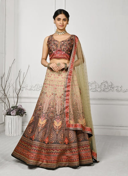 Cream Satin Silk Embroidered Lehenga Choli With Swarovski Crystal Work-2