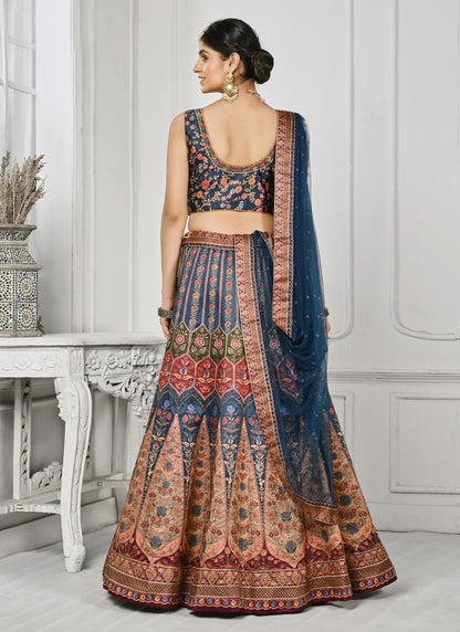 Blue Satin Silk Embroidered Lehenga Choli With Swarovski Crystal Work-2