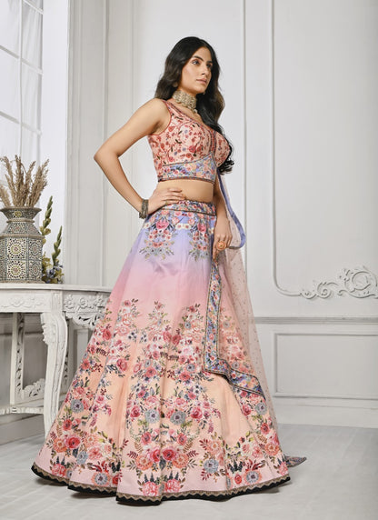 Pink Satin Silk Embroidered Lehenga Choli With Swarovski Crystal Work-2