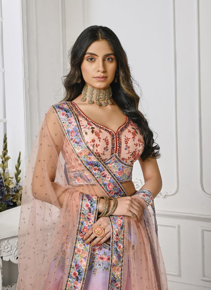 Pink Satin Silk Embroidered Lehenga Choli With Swarovski Crystal Work-2