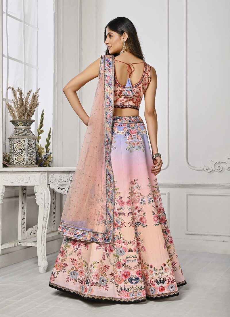 Pink Satin Silk Embroidered Lehenga Choli With Swarovski Crystal Work-2