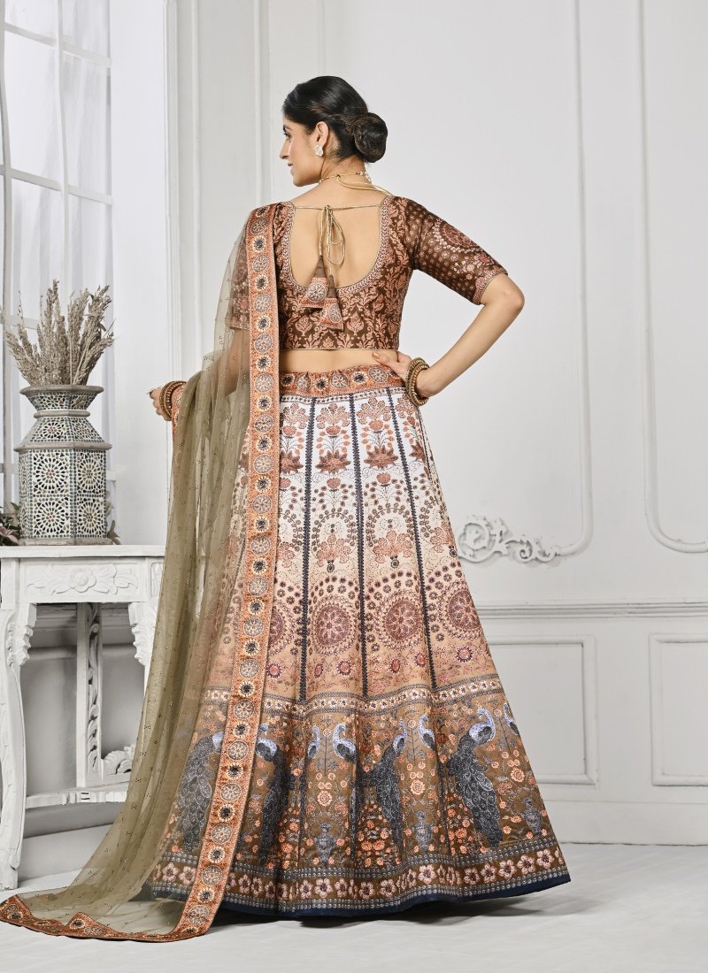 Brown Satin Silk Embroidered Lehenga Choli With Swarovski Crystal Work-2