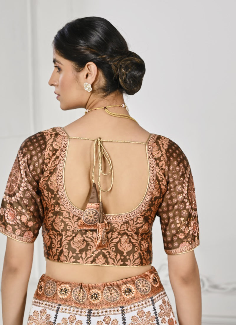 Brown Satin Silk Embroidered Lehenga Choli With Swarovski Crystal Work-2