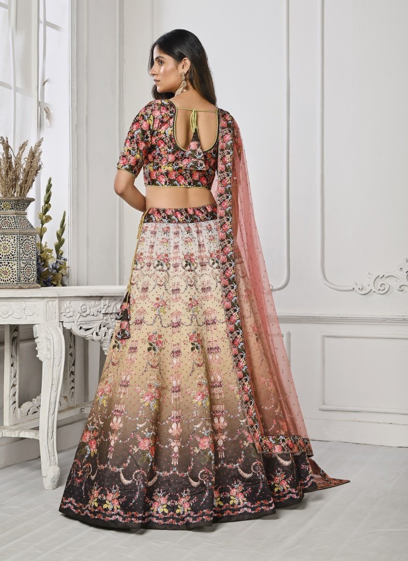 Brown Satin Silk Embroidered Lehenga Choli With Swarovski Crystal Work-2