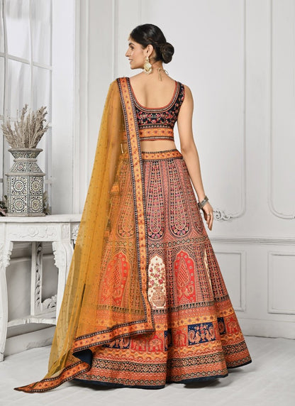 Orange Satin Silk Embroidered Lehenga Choli With Swarovski Crystal Work-2