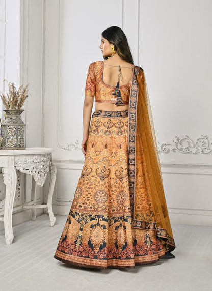 Orange Satin Silk Embroidered Lehenga Choli With Swarovski Crystal Work-2