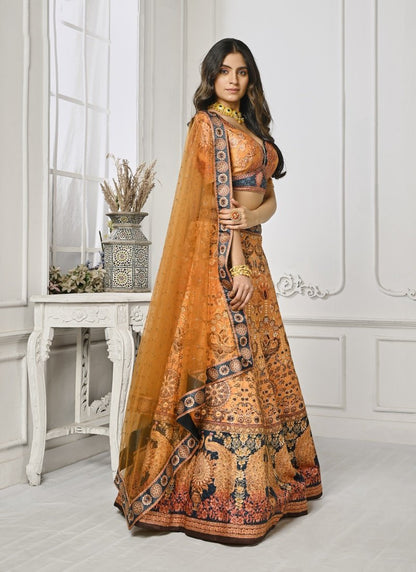 Orange Satin Silk Embroidered Lehenga Choli With Swarovski Crystal Work-2