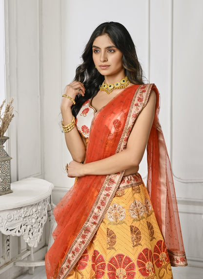 Yellow Satin Silk Embroidered Lehenga Choli With Swarovski Crystal Work-2