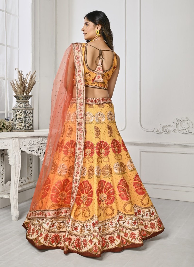 Yellow Satin Silk Embroidered Lehenga Choli With Swarovski Crystal Work-2