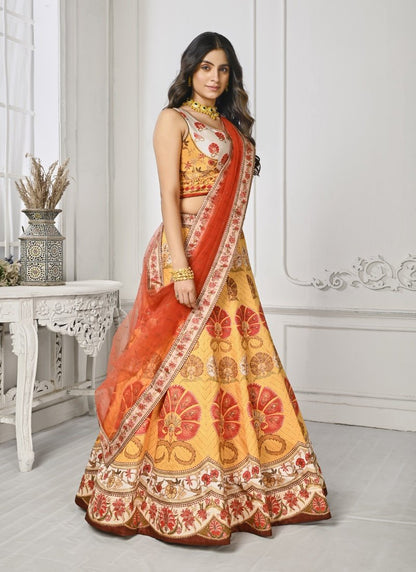 Yellow Satin Silk Embroidered Lehenga Choli With Swarovski Crystal Work