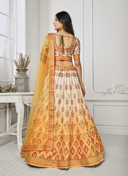 Yellow Satin Silk Embroidered Lehenga Choli With Swarovski Crystal Work-2