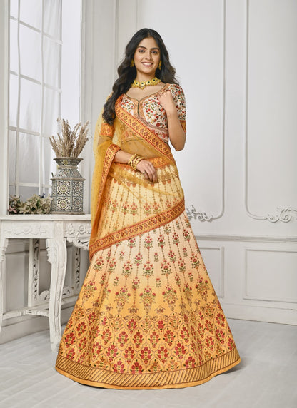 Yellow Satin Silk Embroidered Lehenga Choli With Swarovski Crystal Work-2