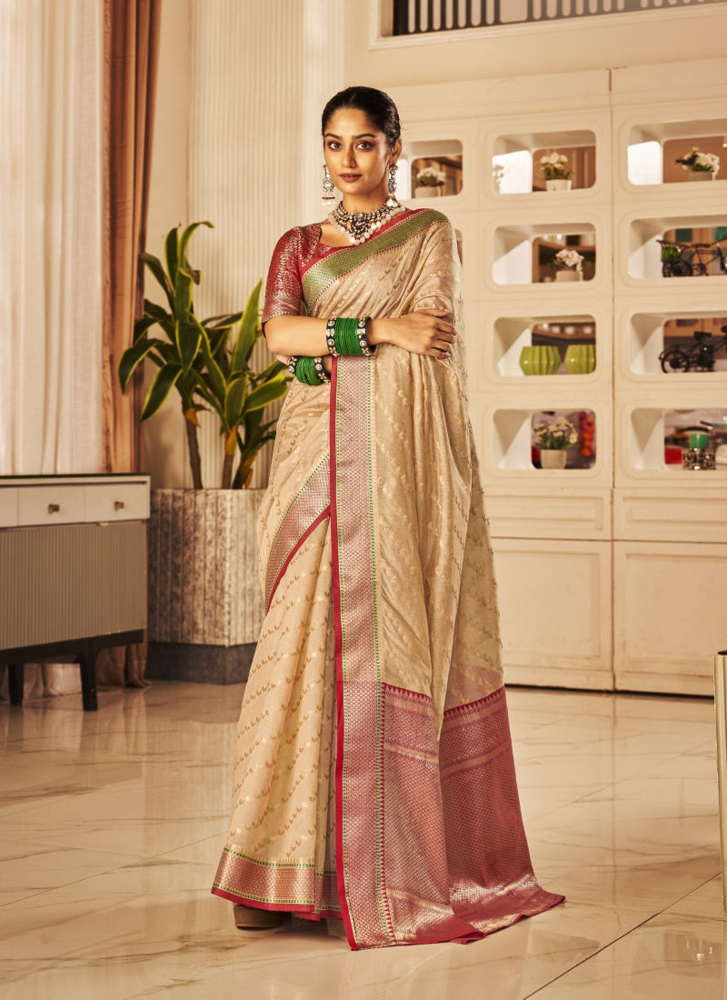 Beige Banarasi Silk Saree