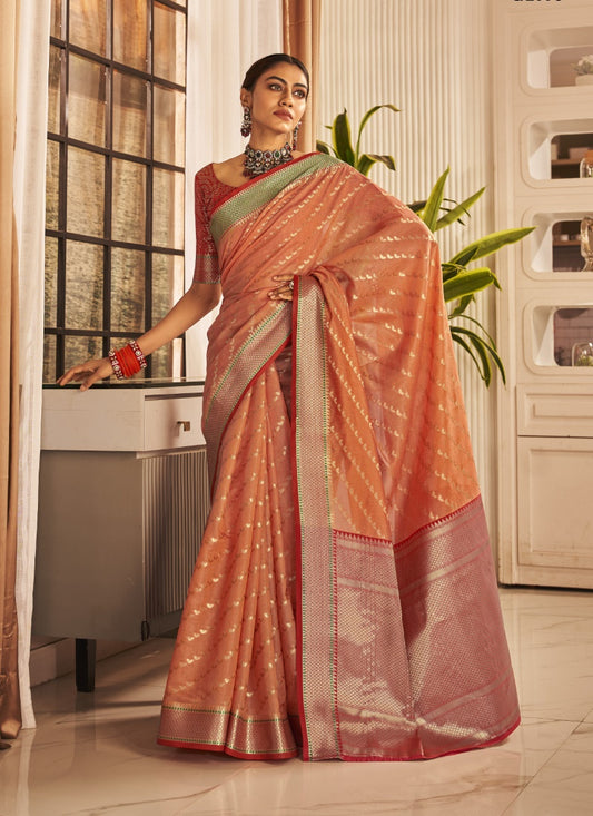 Orange Banarasi Silk Saree