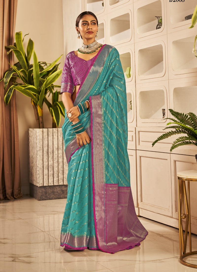 Sea Green Banarasi Silk Saree