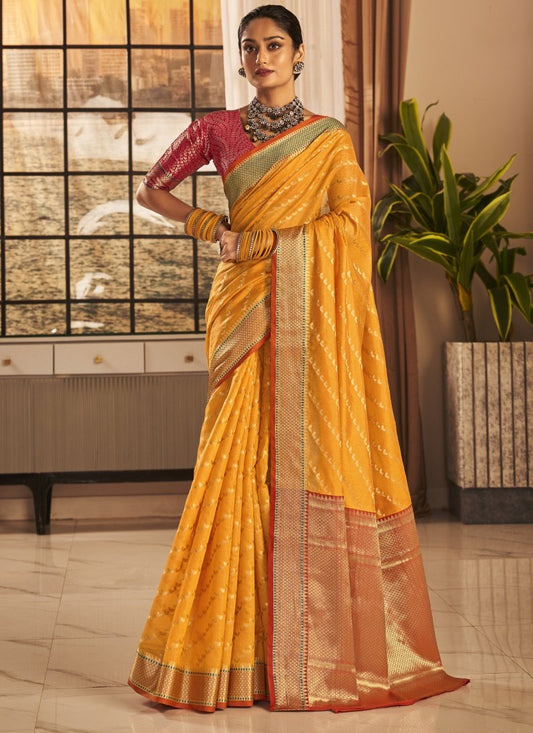 Yellow Banarasi Silk Saree