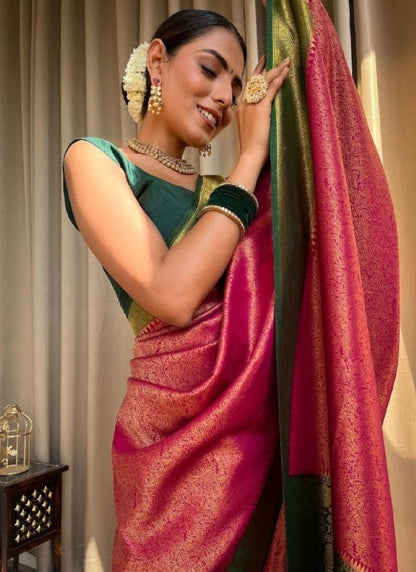 Pink Banarasi Silk Saree With Resham Work