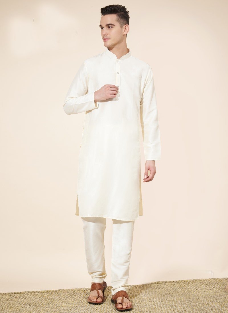 Cream Pure Silk Kurta Pajama