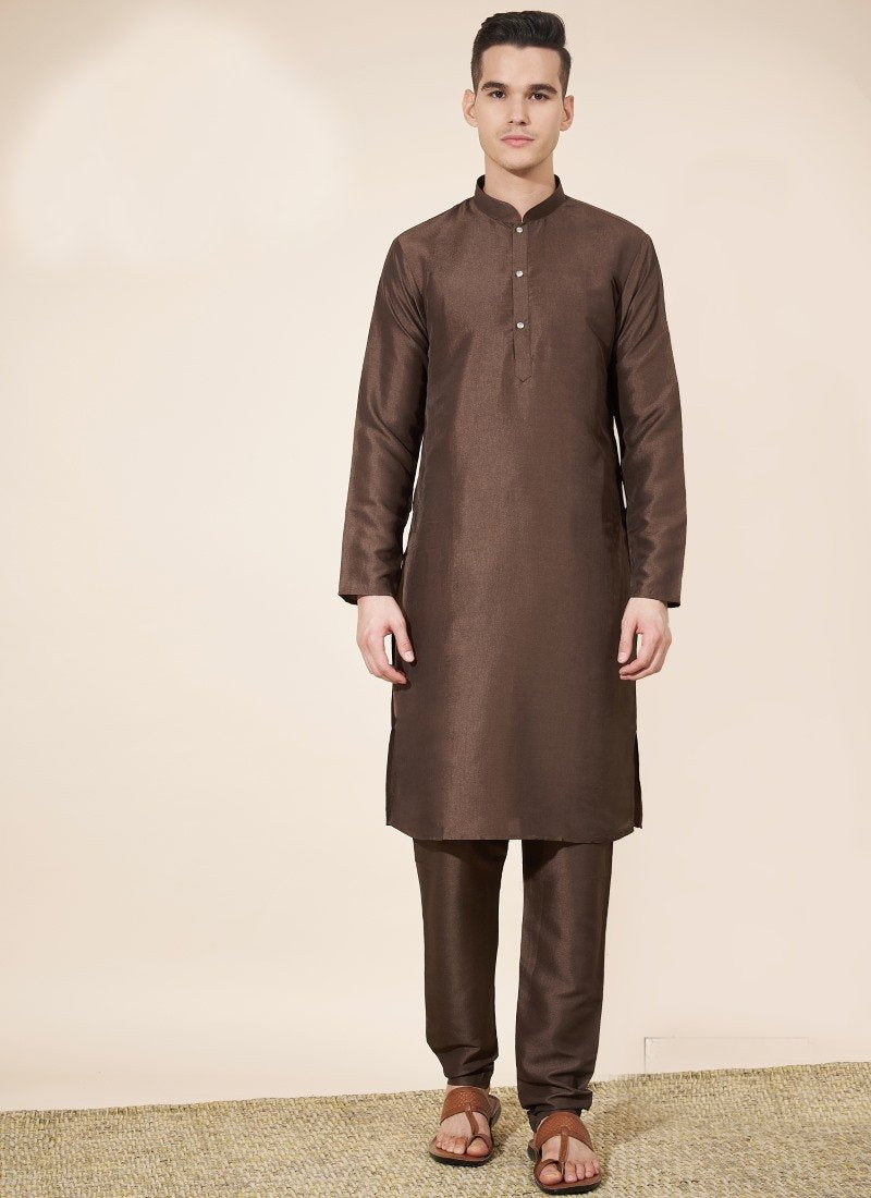 Brown Pure Silk Kurta Pajama