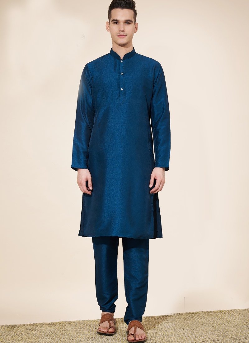 Navy Blue Pure Silk Kurta Pajama