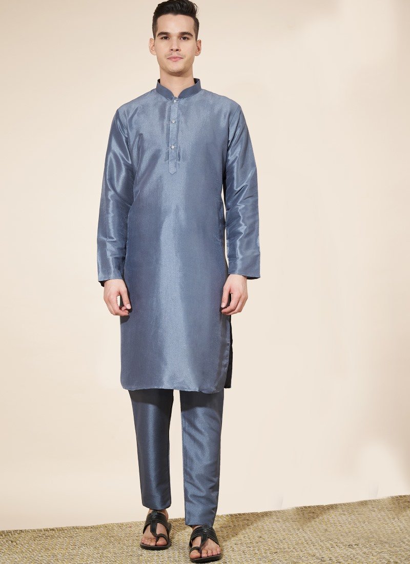 Blue Pure Silk Kurta Pajama