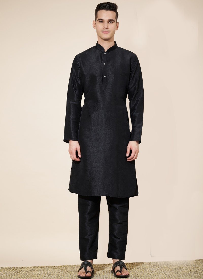 Black Pure Silk Kurta Pajama