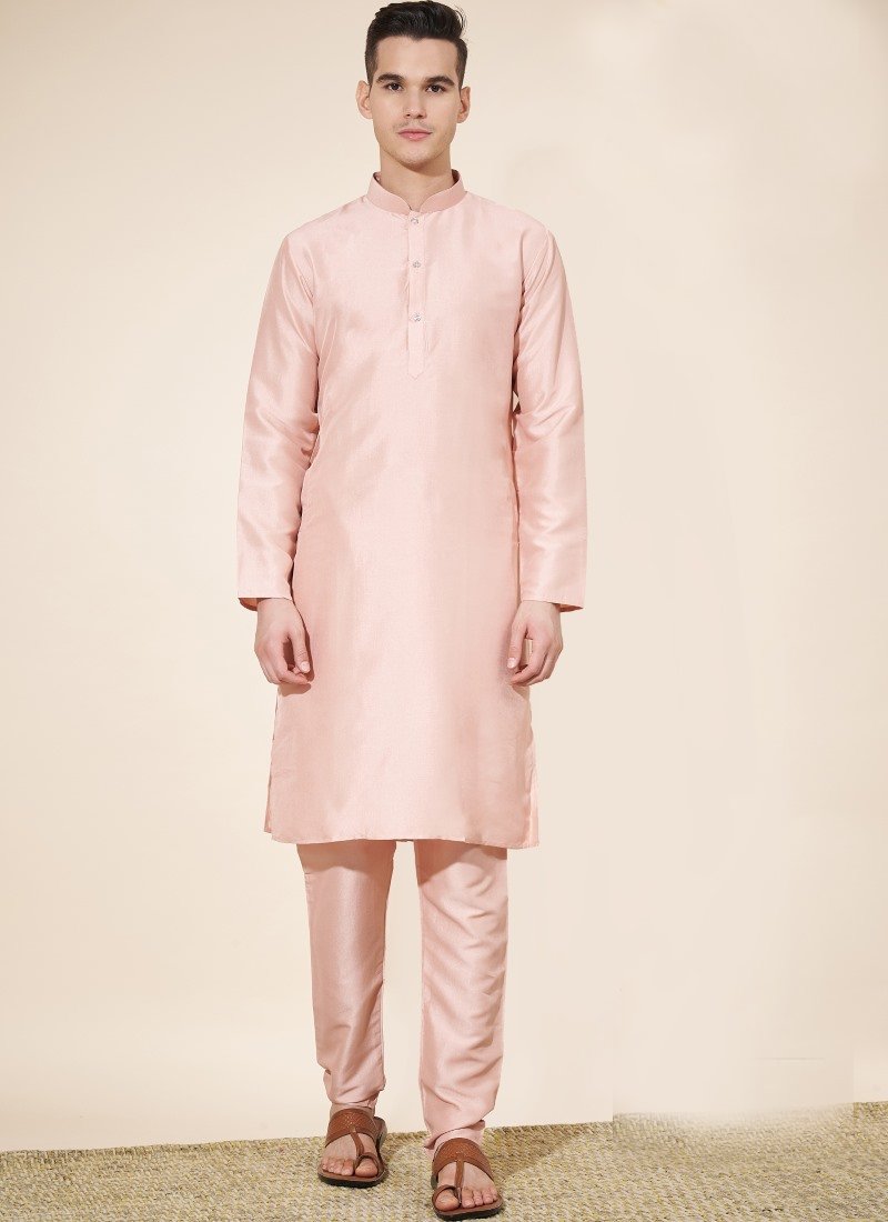 Peach Pure Silk Kurta Pajama