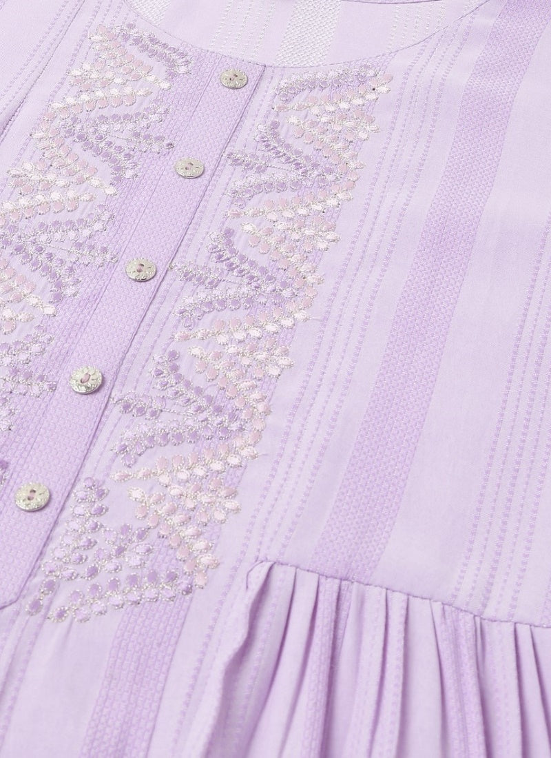 Light Purple Cotton Embroidered Short Kurti-2