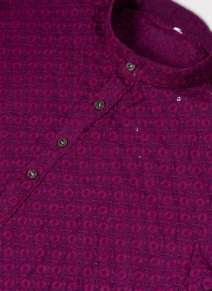 Magenta Rayon Men's Kurta Pajama With Sequins Work