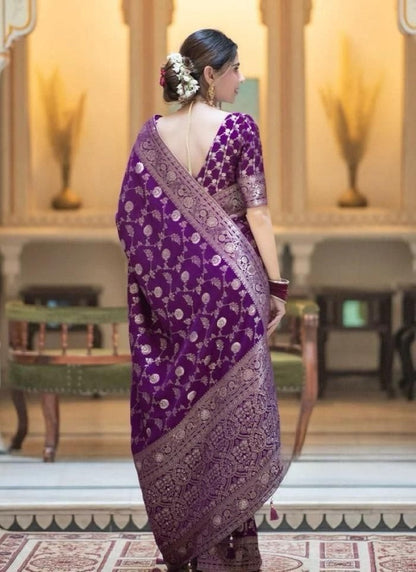 Purple Banarasi Silk Saree With Resham Work