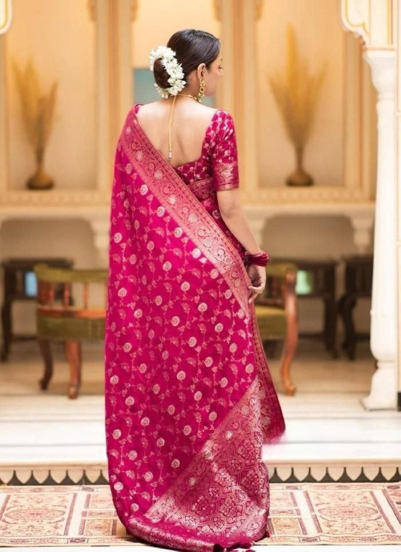 Magenta Banarasi Silk Saree With Resham Work