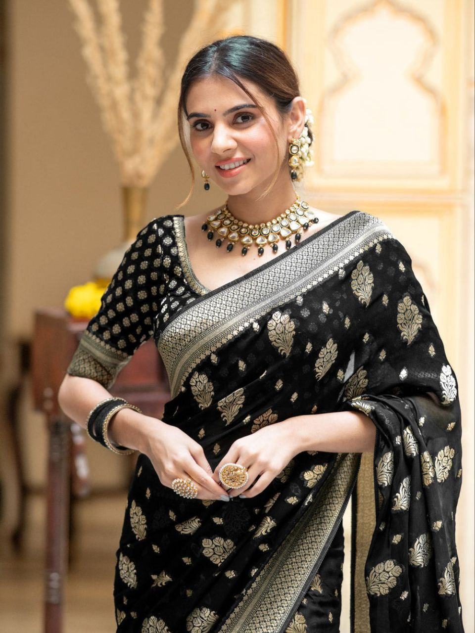 Black Banarasi Soft Silk